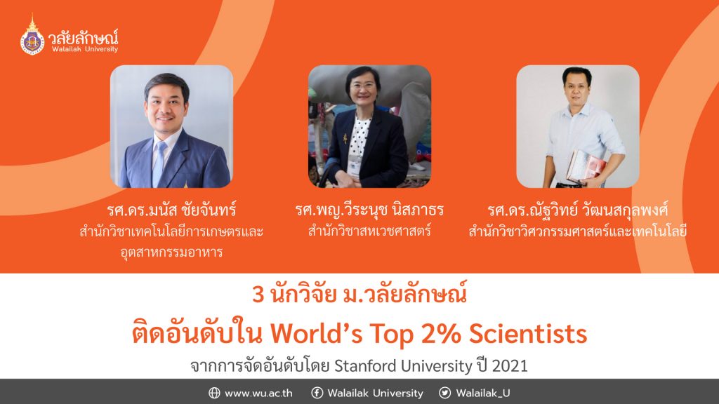 เจ๋ง!! อาจารย์วิศวะ ม.วลัยลักษณ์ ติดอันดับใน World’s Top 2% Scientists จากการจัดอันดับโดย Stanford University ปี 2021