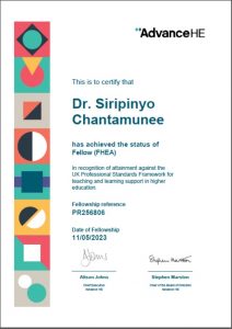 Congratulations to Dr. Siripinyo Chantamunee, Instructor in the Department of Computer Engineering and Artificial Intelligence, on being certified as a Fellow by the UKPSF