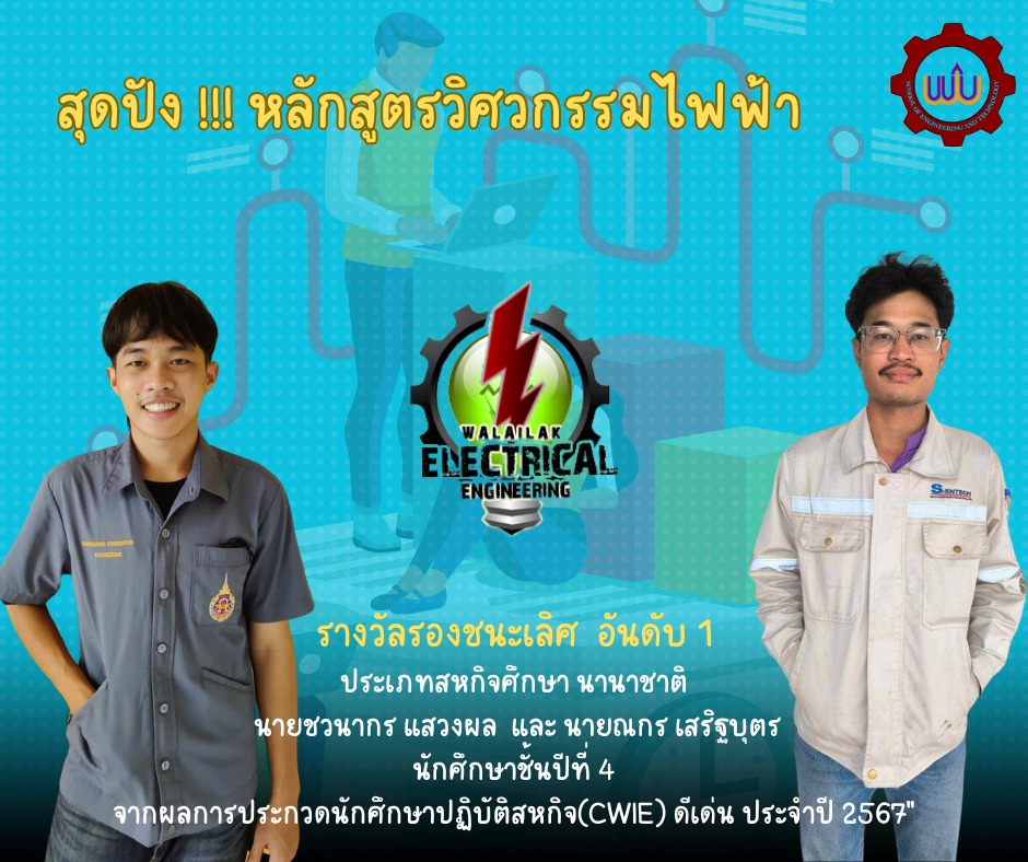 นักศึกษาวิศวะ ม.วลัยลักษณ์ คว้ารางวัลประกวดผลงานสหกิจศึกษาการประกวดนักศึกษาปฎิบัติสหกิจ (CWIE) ดีเด่น ประจำปี 2567